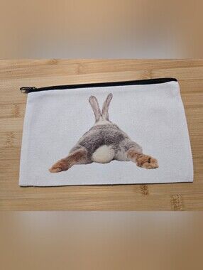 🐰 🩷 Cute Bunny Butt Canvas Zipper Pouch Makeup Bag NWOT